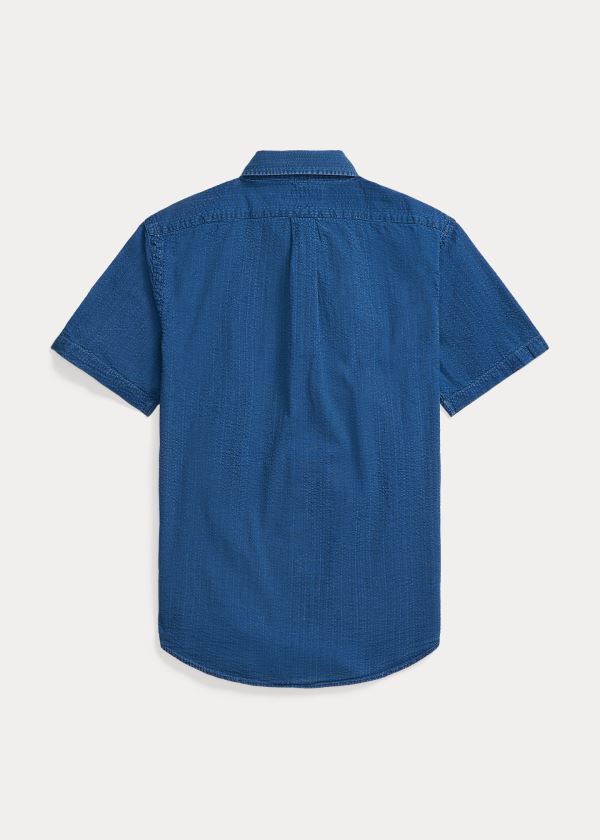 Camisa Polo Ralph Lauren Hombre Azules - Classic Fit Seersucker - PMSUF0196